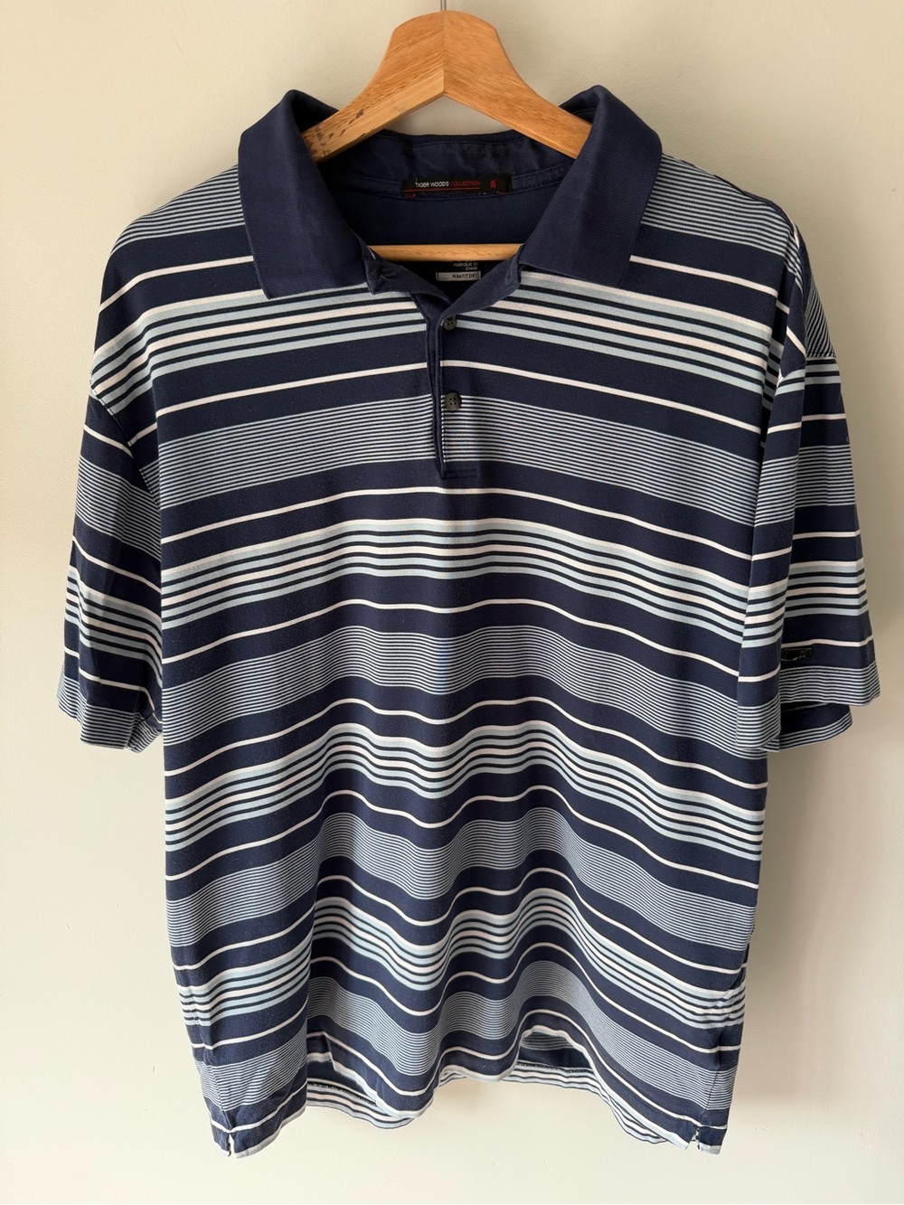 Vintage Nike Tiger Woods Collection FIT DRY Golf Polo Navy Striped XL